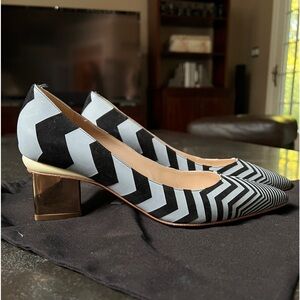 Nicholas Kirkwood Gray Chevron Zig Zag Heels Pumps Size 7.5